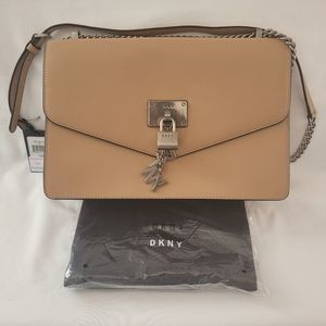 DKNY Elissa Leather Medium Shoulder Flap - Latte